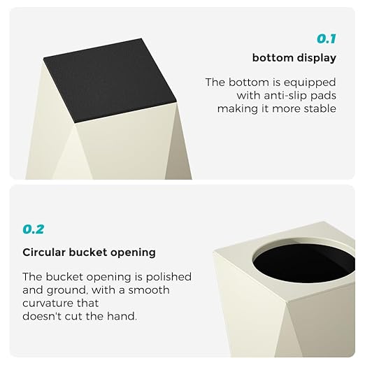 2.64 Gallon Metal Trash Can, Creative Diamond-Shaped Garbage Can, Simple High-Grade Waste Basket, for Home Bathroom Office. (10L White Diamond)