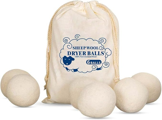 Organic Wool Dryer Balls XL，Reusable, Premium Natural Fabric Softener，Safe for Babies & Sensitive Skin, Reduces Clothing Wrinkles and Naturally Shorten Laundry Drying Time,Wool Balls for Dryer(6psck)