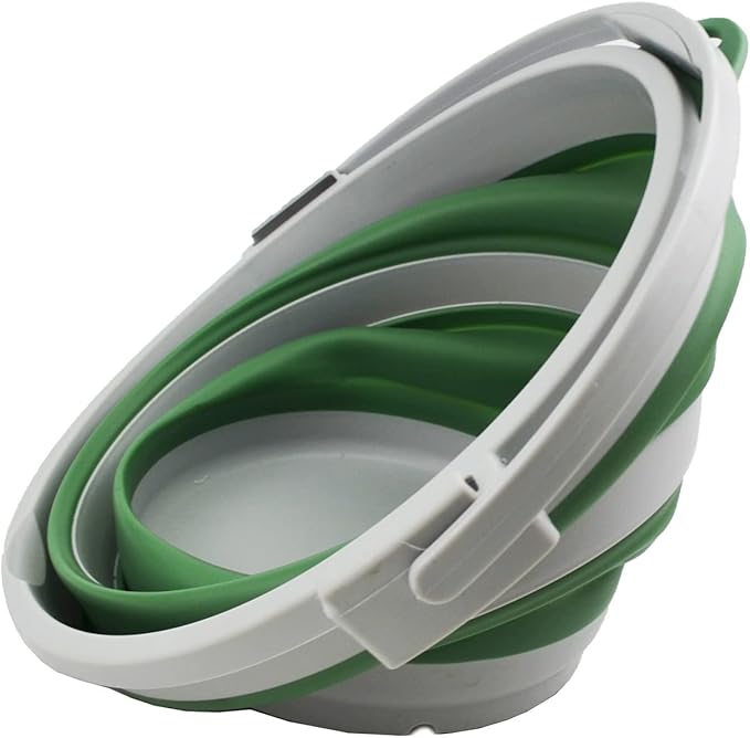 SAMMART Set of 2-10L (2.64Gallon) Collapsible Fishing Bucket Locking Lid, 31cm Dia. (2, Grey/Dark Sea Green)