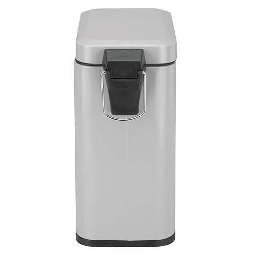 mDesign Small Modern 1.3 Gallon Rectangle Metal Lidded Step Trash Can, Compact Garbage Bin with Removable Liner Bucket and Handle for Bathroom, Kitchen, Craft Room, Office, Garage - Gray