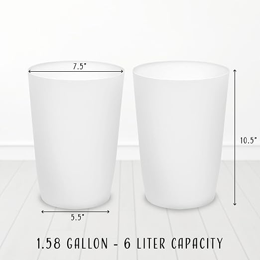 Mini Waste Basket - Pack of 2 Durable Small Plastic Garbage Trash Can Bin - Lidless Open-Top Rectangular Slim Profile for Compact Spaces - Suitable for Home, Bathroom, Office, Bedroom & More, White
