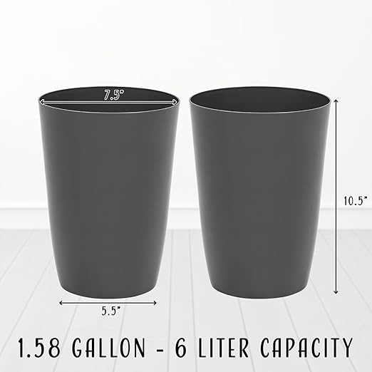 Mini Waste Basket - Pack of 2 Durable Small Plastic Garbage Trash Can Bin - Lidless Open-Top Rectangular Slim Profile for Compact Spaces - Suitable for Home, Bathroom, Office, Bedroom & More, Grey