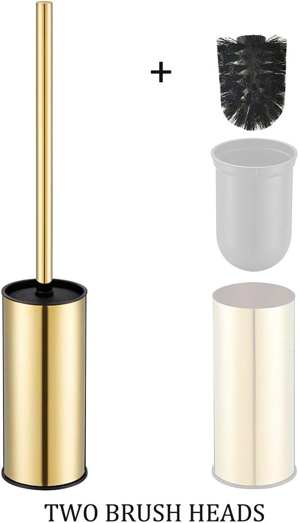 BGL Toilet Brush Holder Gold, Stainless Steel 304 Gold Round Freestanding Toilet Bowl Brush and Holder for Bathroom
