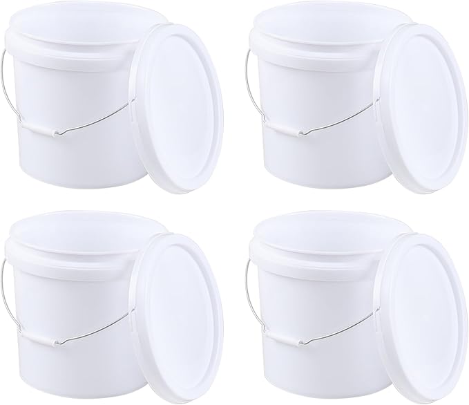 4-Pack 4 Gallon Food Grade Plastic Bucket Pail Container with Lid, Industrial Paint Pail Container Bucket, White
