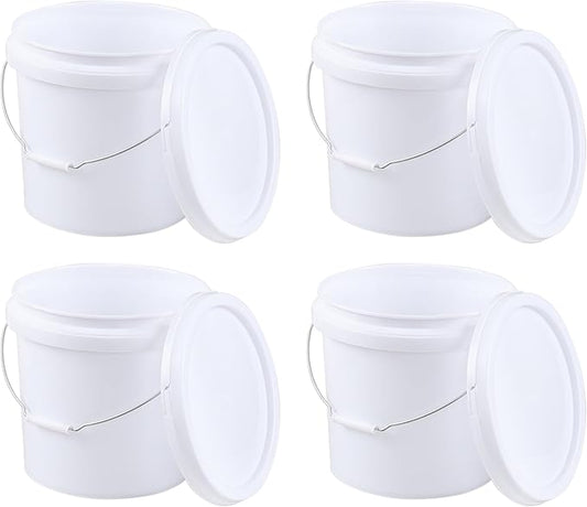 4-Pack 4 Gallon Food Grade Plastic Bucket Pail Container with Lid, Industrial Paint Pail Container Bucket, White