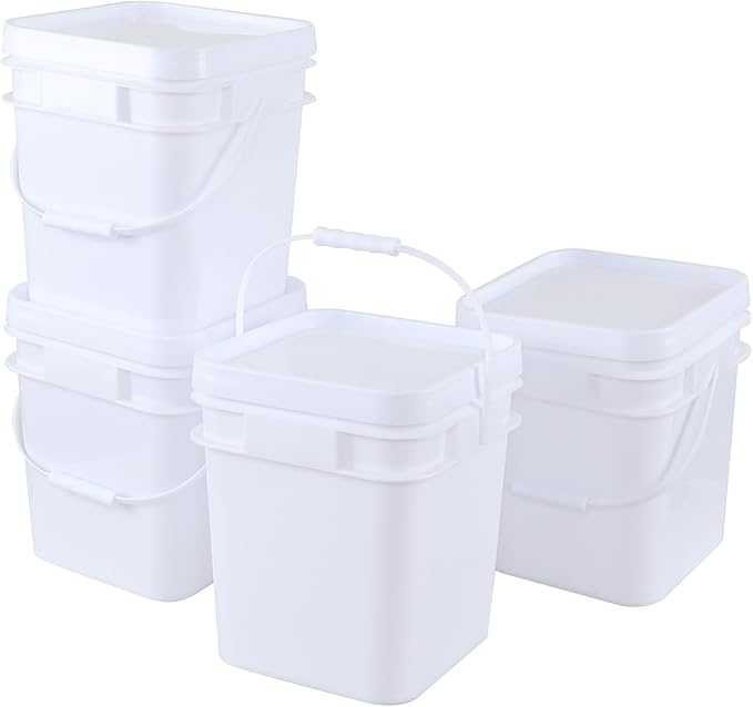 3 gal Food Grade Plastic Bucket Pail Container with Lid/Handle (Pack of 4)