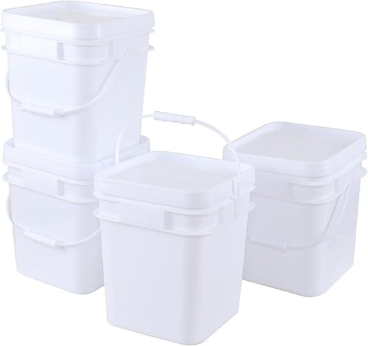 3 gal Food Grade Plastic Bucket Pail Container with Lid/Handle (Pack of 4)