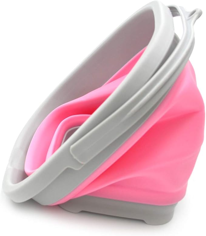 SAMMART 2.6L (0.68 Gallon) Super Mini Sqare Collapsible Plastic Bucket - Foldable Square Tub - Portable Fishing Water Pail - Space Saving Outdoor Waterpot (1, Pink)