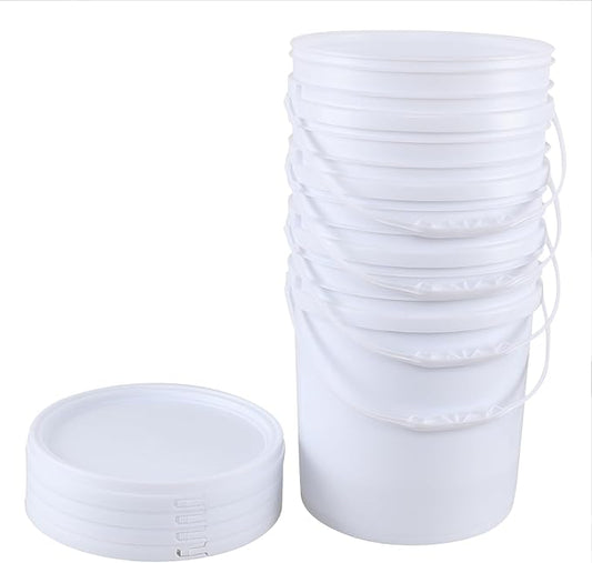7 Gallon Round Food Grade Bucket with Handle, White Plastic Pail with Lid, 4 Packs