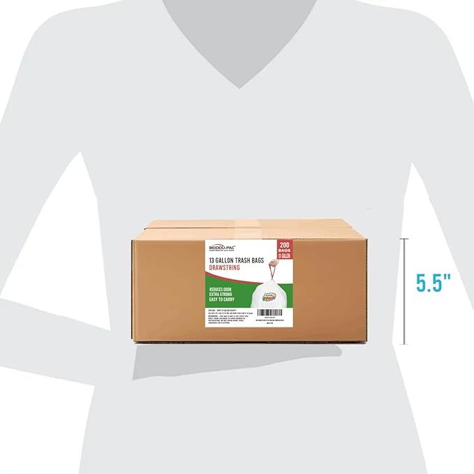 13 Gallon Trash Bags Drawstring, 200 Count, White & Unscented Garbage Bags, Multi-purpose Tall Kitchen Trash Bags Can Liners for Business Home Commercial and Industrial