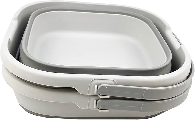 SAMMART 9.5L (2.5 Gallon) Collapsible Rectangular Handy Basket/Bucket (Grey (Set of 2))