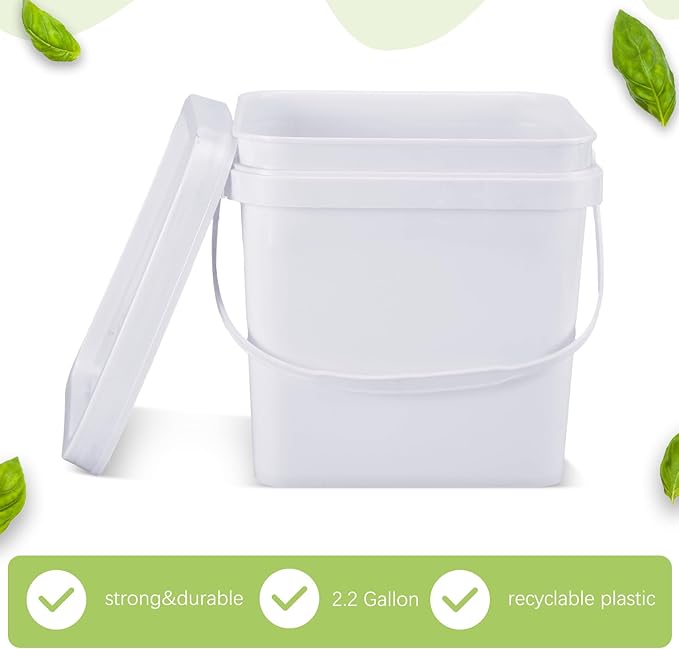 Suzile 10 Pcs 2.2 Gallon Square Bucket with Lid Food Grade Plastic Bucket 10L Utility Industrial Pail with Handle Container for Food Oil Tub Water Fishing Paint House Cleaning Car Washing(White)