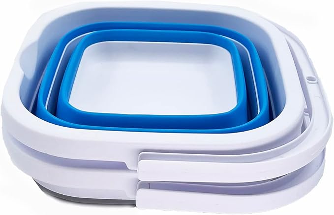 SAMMART Collapsible Rectangular Cleaning Bucket 5L (1.3 Gallon)- Foldable Camping Beach Sand Water Pot Pail- Portable Space Saving Tub for Household, Outdoor Car Washing (Grey + Sky Blue (Set of 2))