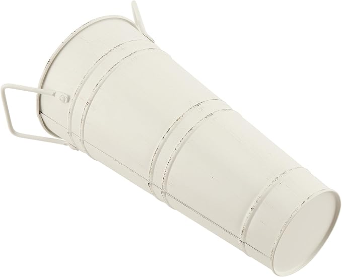 4 Pack 9 Inch Tall Galvanized Flower Bucket, Beige Farmhouse French Flower Bucket with Handle, Rustic Buckets Vintage Metal Vases for Flower, Centerpieces, Floral Wedding Arrangements