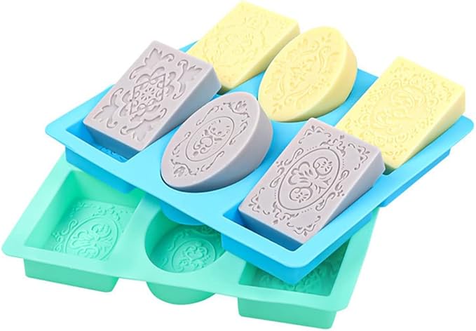 Soap Molds for Soap Making 2 Pack Soap Silicone Mold Cavities Handmade Soap Mold Rectangle Oval and Flower Shapes Baking Mold Bath Molds Silicone