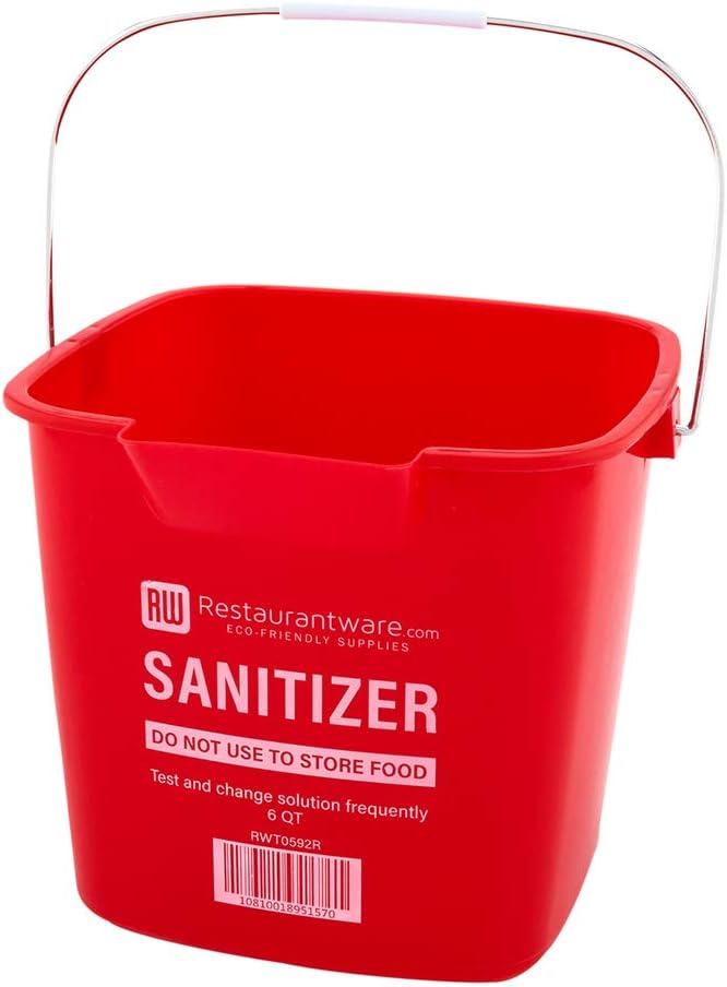 Restaurantware RW Clean 6 Quart Cleaning Buckets 10 Detergent Square Buckets - With Measurements Built-In Spout And Handle Red Plastic Utility Buckets For Home Or Commercial Use