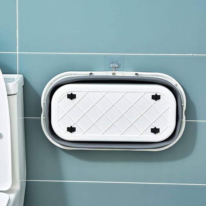 Collapsible Plastic Bucket with Wheels 12L (3.17 Gallon) for House Cleaning, Camping, and RV - Multi-Purpose Rectangular Handy Basket for Cleaning Mop - Lightweight and Portable (Blue)