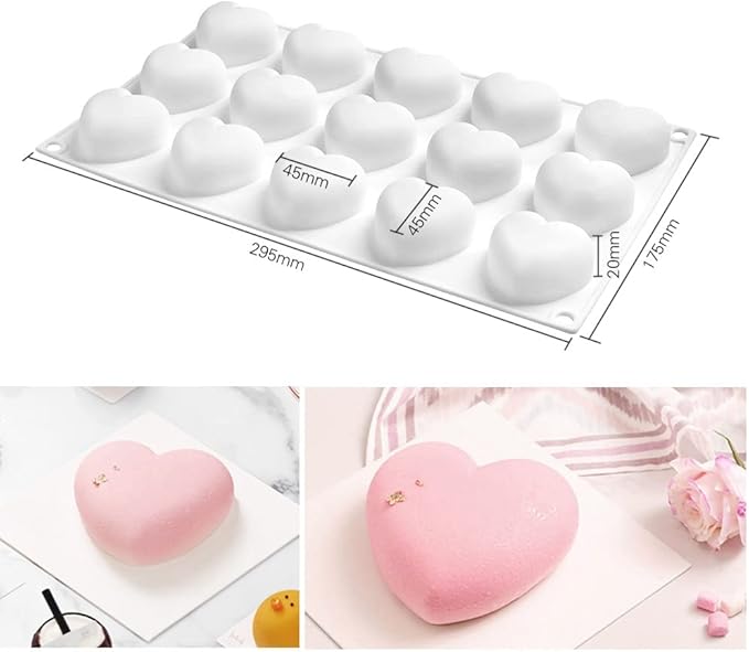 mostsom 15 Grid Heart Shaped Silicone Molds Cake Chocolate Mold Silicone Baking Pan Mold for DIY Cake Mousse Dessert Mould for Candy Fondant Ice Cream Soap Cupcake Cheesecake Jelly (Heart D)