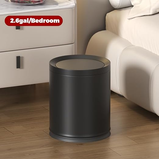 10L/2.6GAL Black Bathroom Trash Can with Swing Lid,Bedroom Garbage can with lid, Small Trash Bin for Bathroom,Bedroom,Office,Living Room,Hotel,Bank