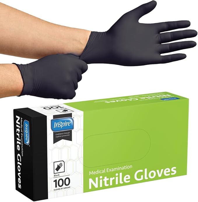 Inspire Black Nitrile Gloves | THE ORIGINAL Quality Black Gloves Disposable Latex Free | 4.5 Cooking