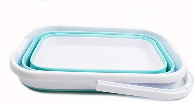 SAMMART 12L (3.17 Gallon) Collapsible Rectangular Handy Bucket (1, White/Lake Green)