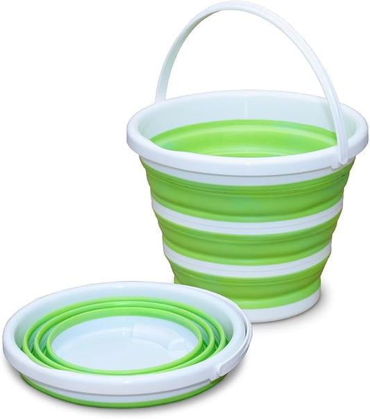 Pine-Sol Collapsible Bucket 2.6 Gallon - Multipurpose Foldable Pail for Cleaning, Car Wash, Outdoor, and Camping - Portable Round Plastic Tub with Handle