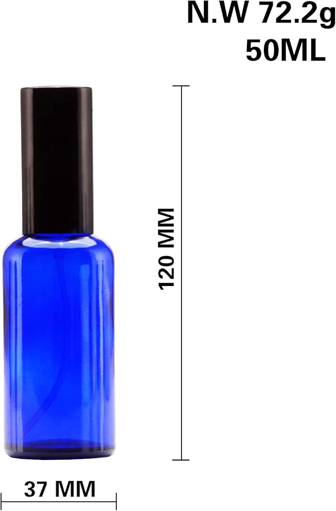 YIZHAO Blue Glass Spray Bottles 2oz, with Small Fine Mist Spray, Metal Cap, Refillable for Essential Oil,Travel,Cleaning,Perfume,Aromatherapy,Makeup – 12 Pcs