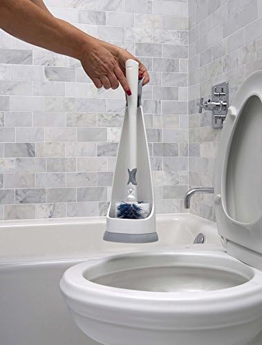 Unger No-Drip Toilet Brush Set, Flexible Neck Scrubber with Portable Carrying Caddy Holder, Discreet Bathroom Cleaning Supplies, Scrub Tough Stains with Non-Scratch Bristles