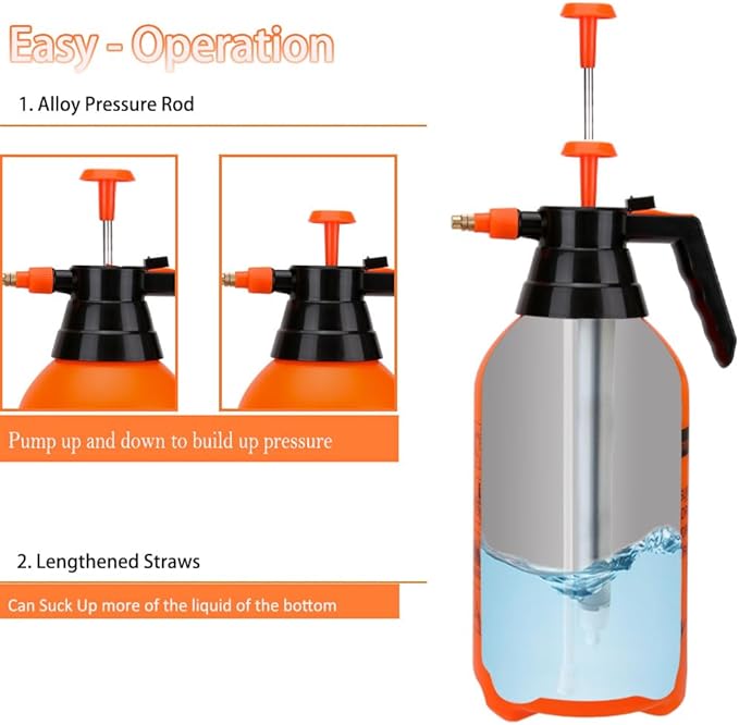 3L Garden Pump Sprayer 2Pack Hand-held Pressure Water Spray Bottle with Adjustable Brass Nozzle, Hand Pump Sprayer for Plants and Other Cleaning Solutions (Orange)