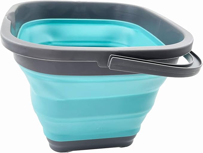 SAMMART 10L (2.6 Gallon) Collapsible Rectangular Handy Basket/Bucket (Grey/Crystal Blue)