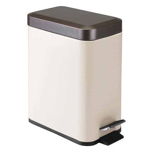 mDesign Small Modern 1.3 Gallon Rectangle Metal Lidded Step Trash Can, Compact Garbage Bin with Removable Liner Bucket and Handle for Bathroom, Kitchen, Craft Room, Office, Garage - Vanilla/Bronze