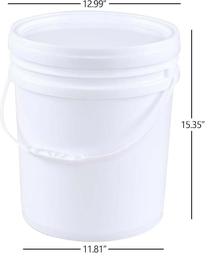 7 Gallon Bucket, Heavy Duty Plastic Bucket with Comfortable Handle, White Bucket & Lid, Pack of 4
