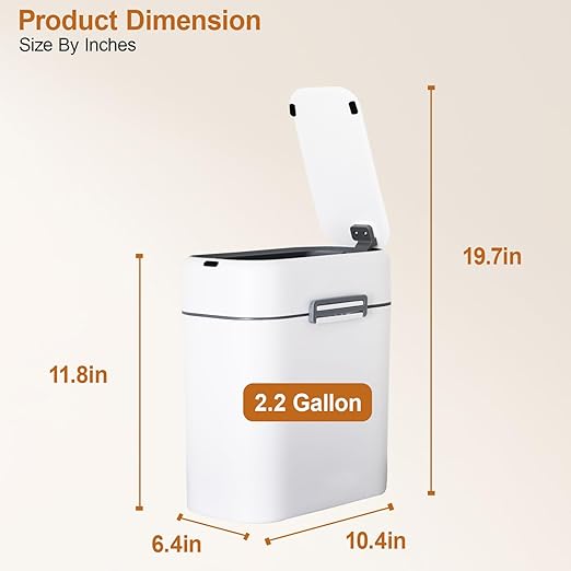 FDW Bathroom Trash Can with Lid, Small Touchless Garbage Bin, Automatic Motion Sensor Waste Bin, Waterproof 2.2 Gallon Slim Trash Can for Home, Office, Bedroom
