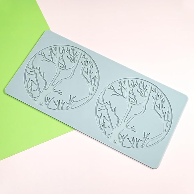 TUKE Leaf Molds DIY Ring Tree Forest Silicone Baking Molds Tuile Molds, Hollow 3D Fondant Lace Chocolate Candy Molds for Baking (Tree Forest G 10.36x5.32x0.12inch)