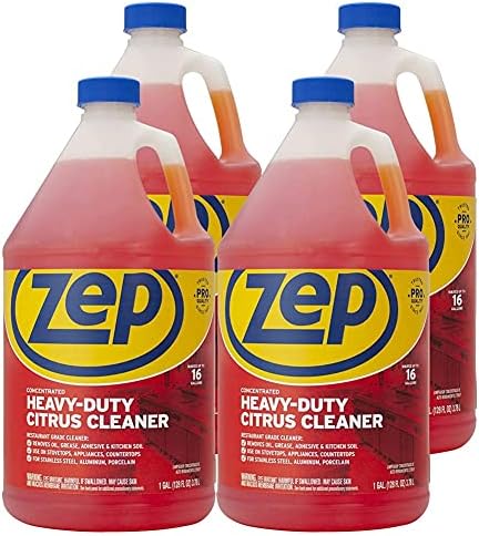 Zep Heavy-Duty Citrus Degreaser Cleaner Concentrate - 1 Gallon (Case of 4) ZUCIT128 - Restaurant Grade Degreaser and Cleaner Removes Oil, Grease, Adhesive, and Kitchen Soil on Stovetops, Appliances