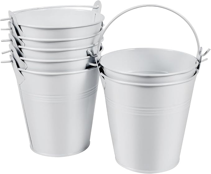 OBTANIM 7 Pack White Metal Buckets with Handle Galvanized Ice Pails for Plants, Succulents, Party Favors Organizing, Rustic Home Decor or Classrooms Pencil Storage (4 x 2.8 inch)