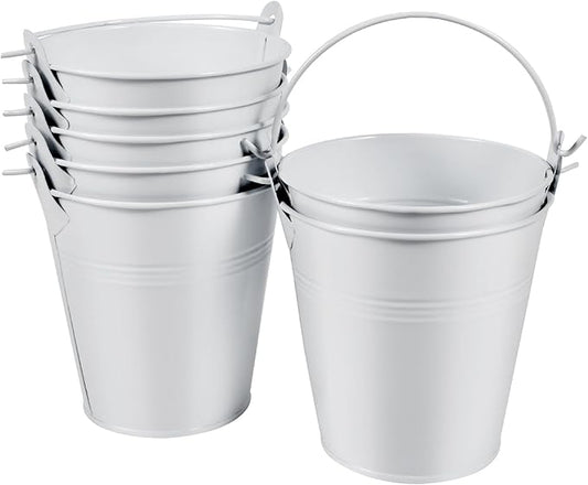 OBTANIM 7 Pack White Metal Buckets with Handle Galvanized Ice Pails for Plants, Succulents, Party Favors Organizing, Rustic Home Decor or Classrooms Pencil Storage (4 x 2.8 inch)