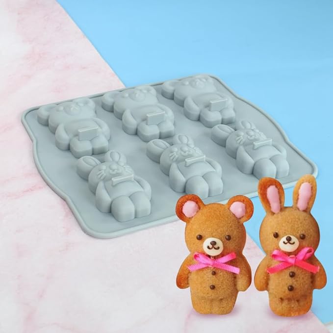 Candy Animal Silicone Mold Rabbit Bear Shape Chocolate Soap Cake Decorating DIY Kitchenware Bakeware Ice Mold Baking Tools (Rabbit Bear R_7.92 X7 X0.76 inch)