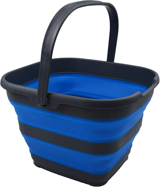 SAMMART 10L (2.6 Gallon) Collapsible Rectangular Handy Basket/Bucket (Grey/Blue, 1)