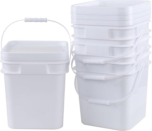 4 Pcs 3 Gallon Square Bucket, White All Purpose Pails and Lids, Heavy Duty Buckets Container for Home Household Cleaning