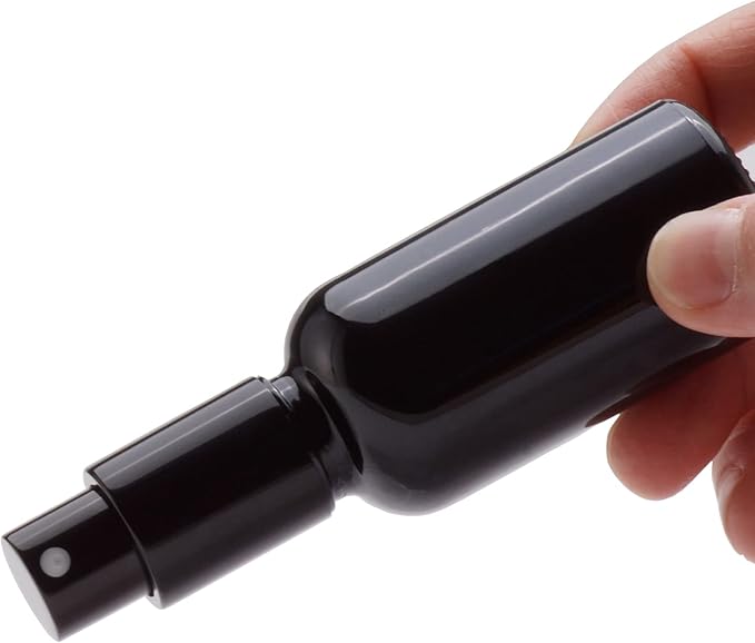 YIZHAO Black Glass Spray Bottles 1oz, with Small Fine Mist Spray, Metal Cap, Refillable for Essential Oil,Travel,Cleaning,Perfume,Aromatherapy,Makeup – 12 Pcs