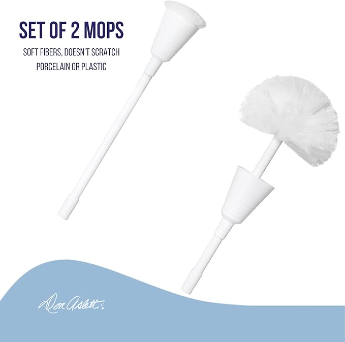 Don Aslett Johnny Mop | Set of 2 Toilet Brushes | 14" Handle to Easily Clean Toilet or Shower | Scratch Free Bowl Swab | Safe to Use with Your Favorite Toilet Bowl Cleaner