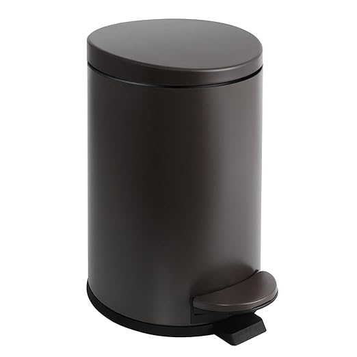 TIPGO Small Trash Can with Lid Soft Close, 4.5 Liters / 1.2 Gallon Bathroom Garbage Can, Mini Step Trash Bin, Stainless Steel Wastebasket for Bathroom, Bedroom, Office (Brown)