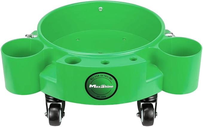Maxshine Bucket Dolly, Rolling Utility Cart 5-Gallon, Green, Polypropylene, 5 Wheels, Tool Organizer | 360° Mobility, Stable Cleaning Supply Storage for Detailing and Workshop Use