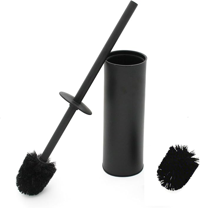 Toilet Brush and Holder,304 Stainless Steel Toilet Brush with Long Brush Handle,Toilet Bowl Brush for Bathroom Cleaning,2 Bristle Heads, Black