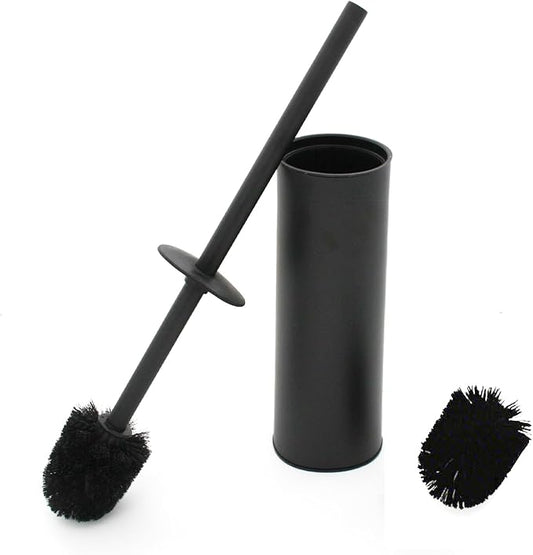 Toilet Brush and Holder,304 Stainless Steel Toilet Brush with Long Brush Handle,Toilet Bowl Brush for Bathroom Cleaning,2 Bristle Heads, Black