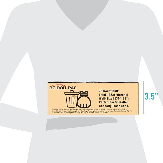 30 Gallon Trash Bags Drawstring, 75 Count Bulk, Black & Unscented, Multi-purpose Garbage Bags Can Liners for Business Home Kitchen Commercial and Industrial