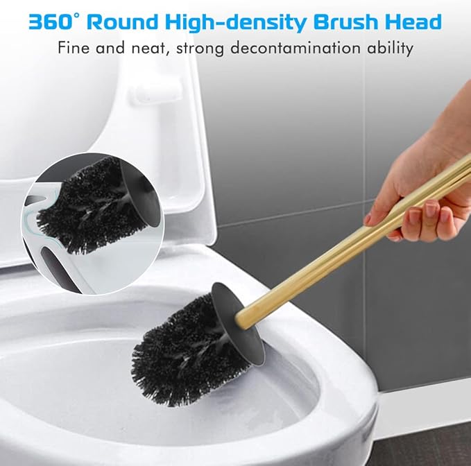 SUNTAI Round Toilet Brush Holder Stainless Steel 304 Bathroom Accessory Standing for Bathroom, Gold