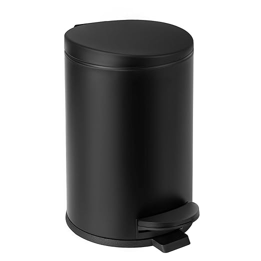 TIPGO 1.2 Gallon Small Black Trash Can, 4.5 Liters Bathroom Garbage Can with lid, Mini Step Trash Bin, Stainless Steel Wastebasket for Bathroom, Bedroom, Office (Matte Black)