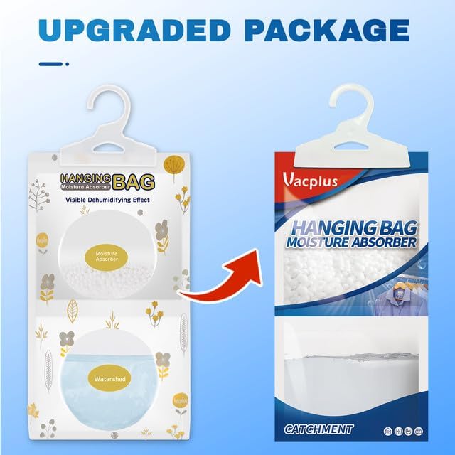 Vacplus Moisture Absorbers Packets, Fragrance Free 10 Pack, Humidity Packs, Dessicant Packets, Hanging Closet Dehumidifier Bags, Odor Eliminator for Bathroom 9.8OZ